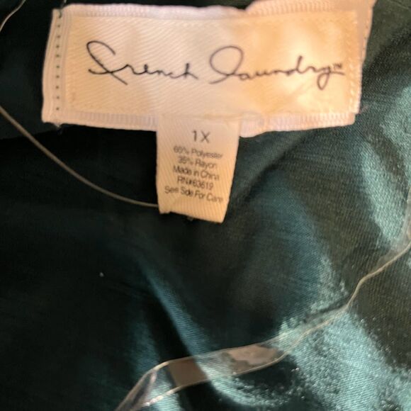 French Laundry Blouse 1X Forest Green Cold Shoulder 3/4 Sleeve Ruffles Bohochic - Picture 6 of 6